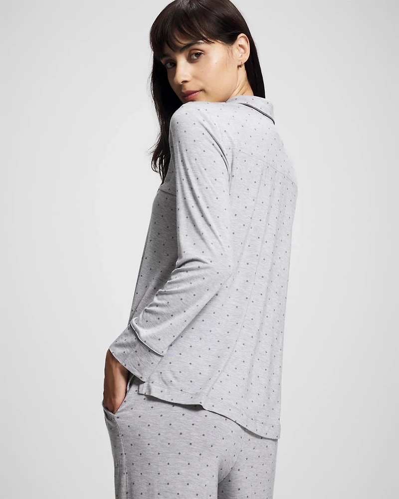 Long-Sleeve Printed Notch Collar Pajama Top