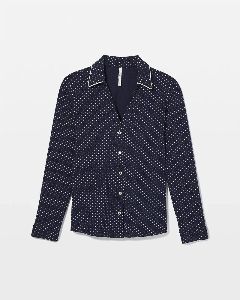 Long-Sleeve Notch Collar Pajama Top