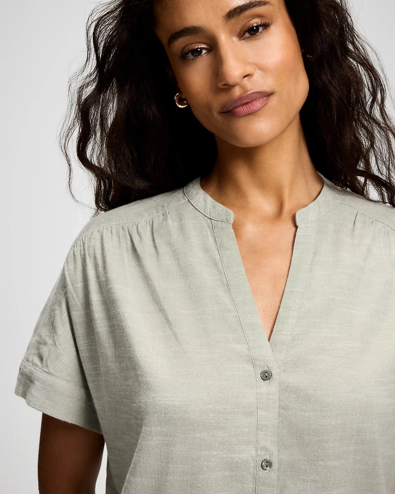 Beach Cotton Relaxed Shirred Collar Top