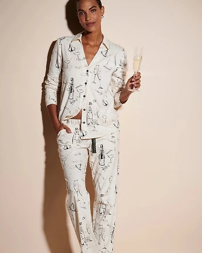 Long-Sleeve Notch Collar Pajama Top