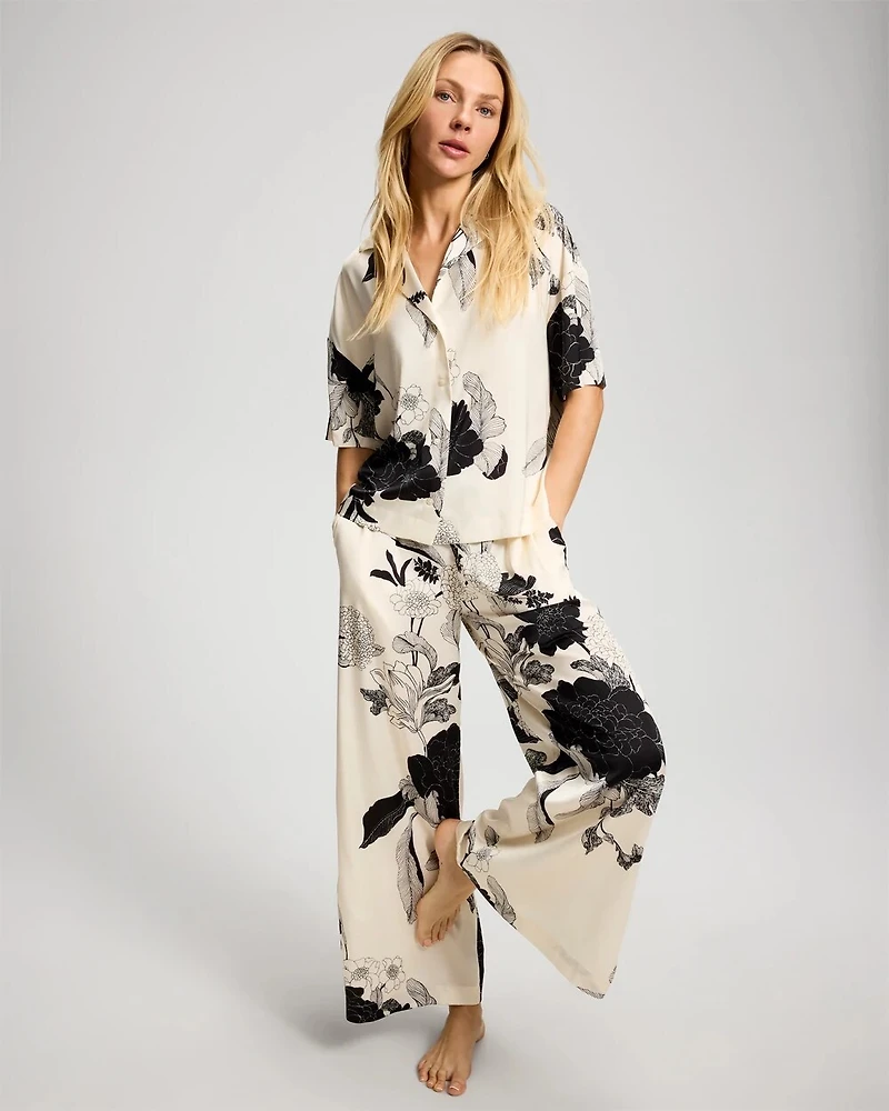 Short Sleeve Notch Collar Pajama Top