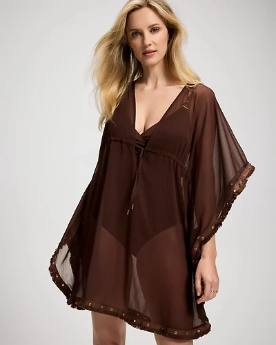 Fringe Benefits Chiffon Caftan Swim Cover-Up