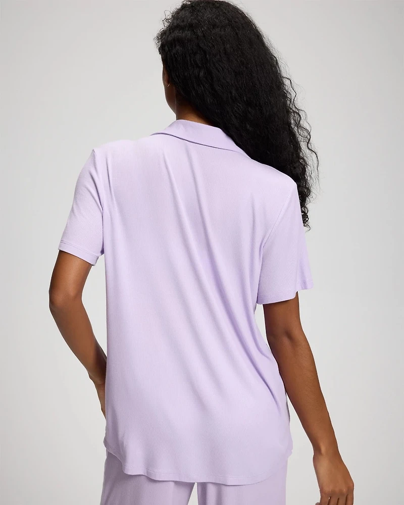 Rib Short Sleeve Notch Collar Pajama Top