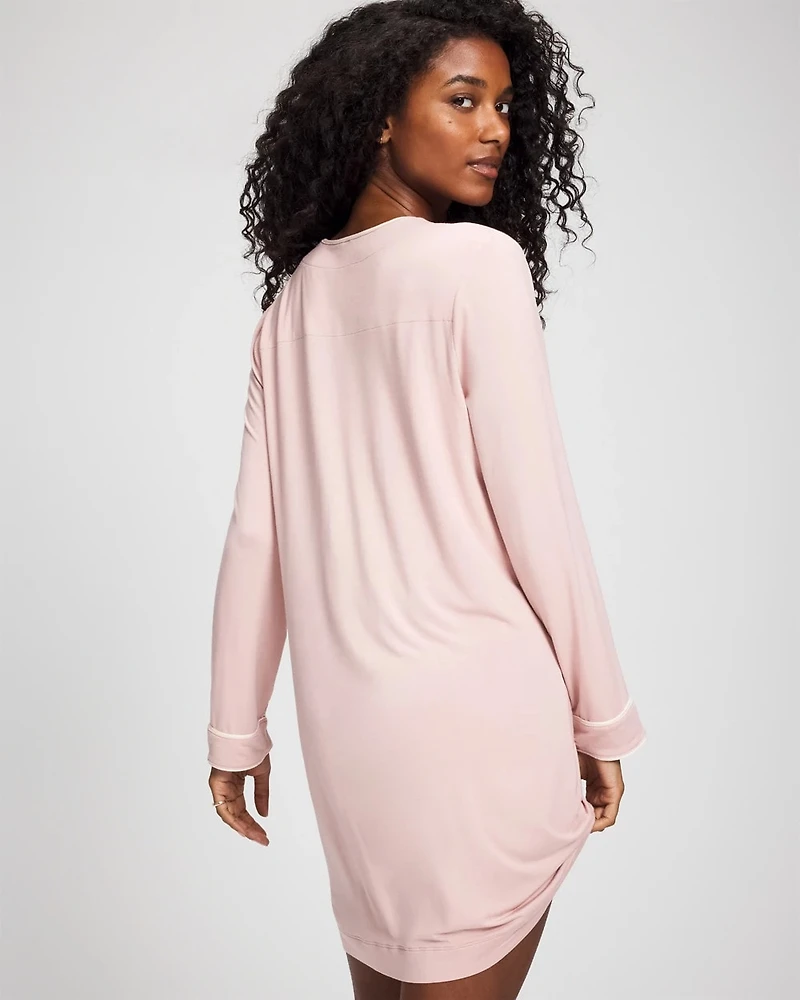 Piped Long-Sleeve Sleepshirt