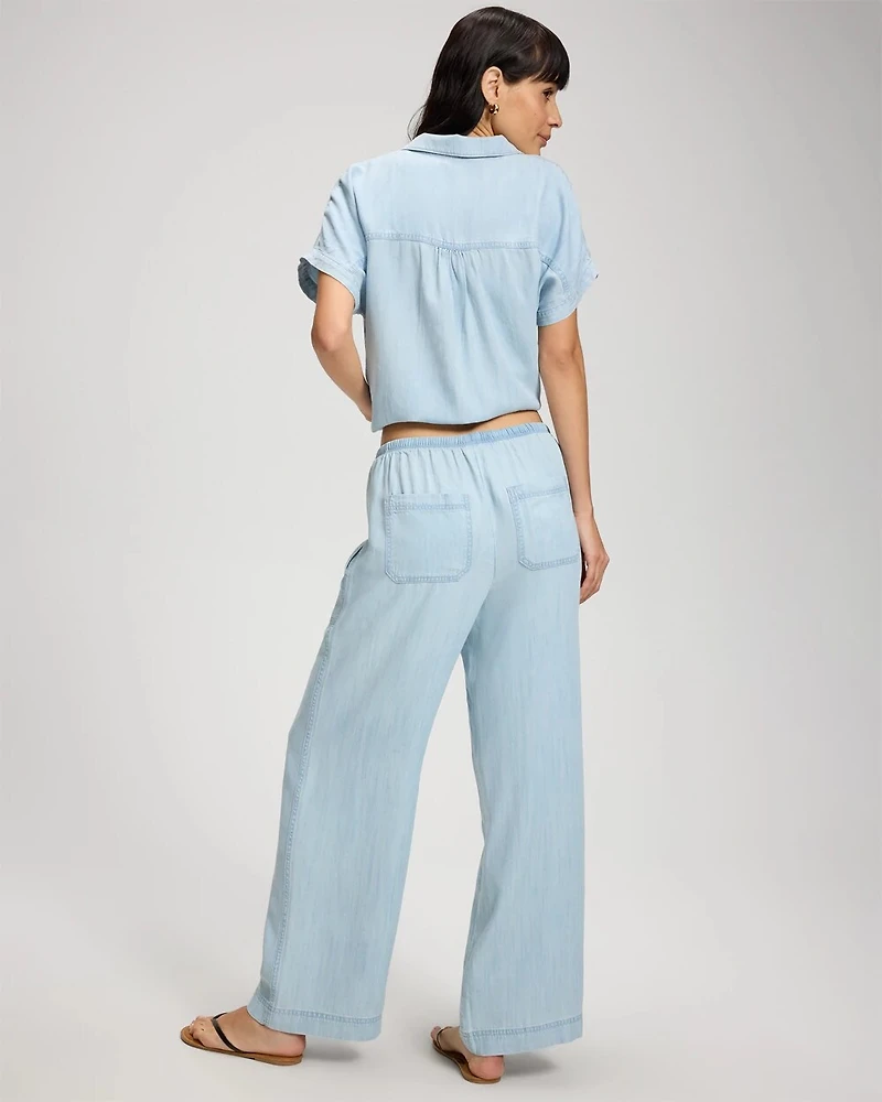 Chambray Relaxed Wide-Leg Pants