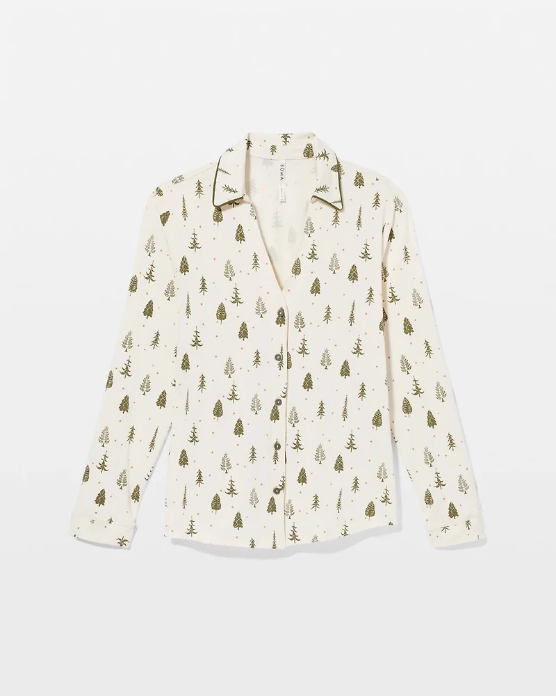 Long-Sleeve Notch Collar Pajama Top