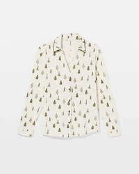 Long-Sleeve Notch Collar Pajama Top