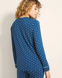 Piped Long-Sleeve Notch Pajama Top