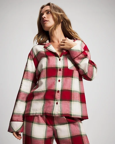 Long-Sleeve Notch Collar Pajama Top