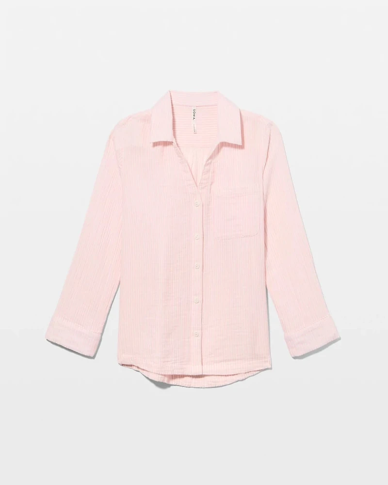 Cotton Gauze Long Sleeve Notch Collar Pajama Top