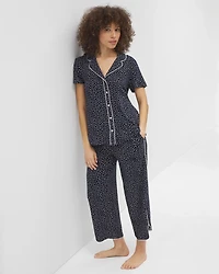 Piped Short Sleeve Notch Collar Pajama Top