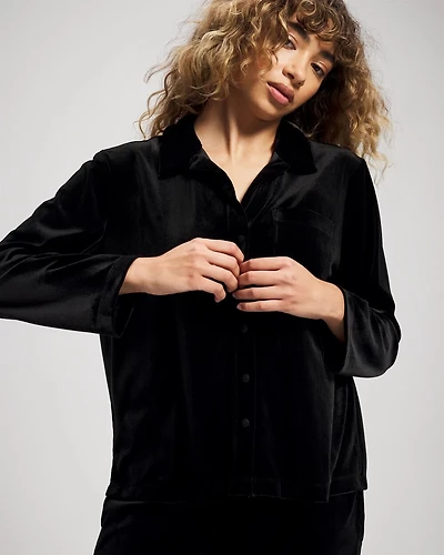 Velvet Long Sleeve Notch Collar Pajama Top