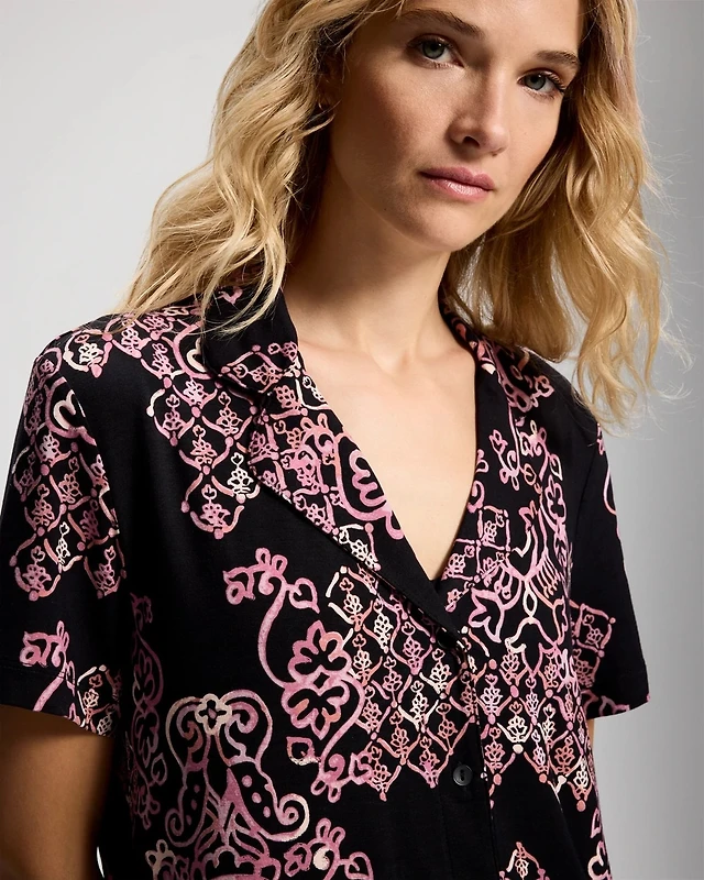 Short Sleeve Notch Collar Pajama Top