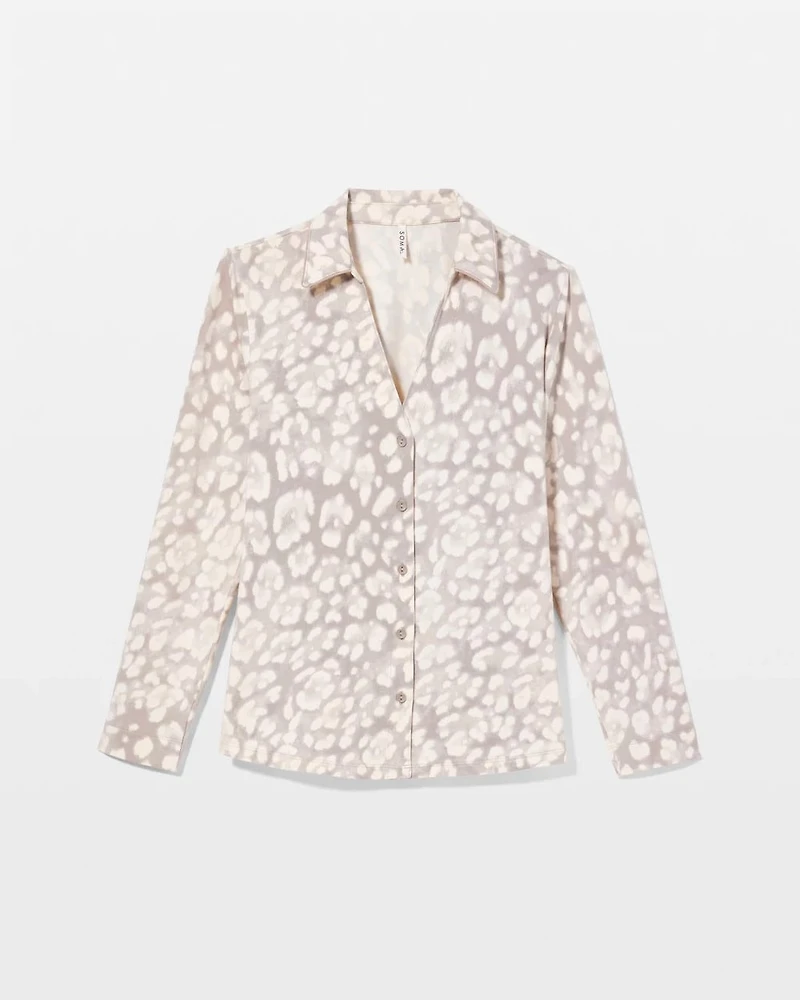 Long-Sleeve Notch Collar Pajama Top