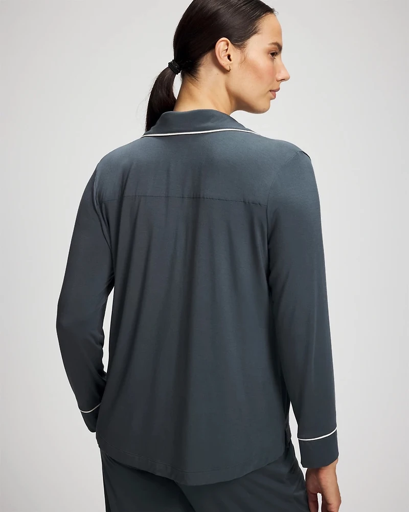 Long-Sleeve Notch Collar Pajama Top