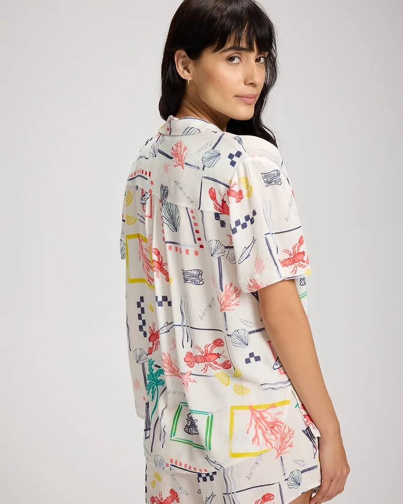 Rayon Crepe Relaxed Collared Swim Coverup Shirt