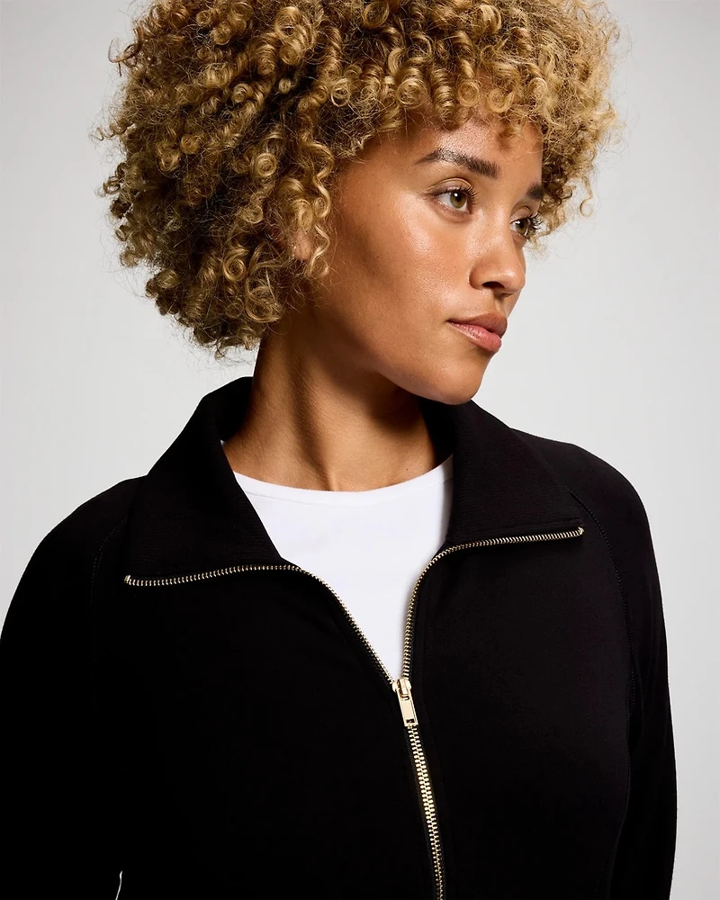 Ultra Soft Jersey Funnel Neck Zip Jacket