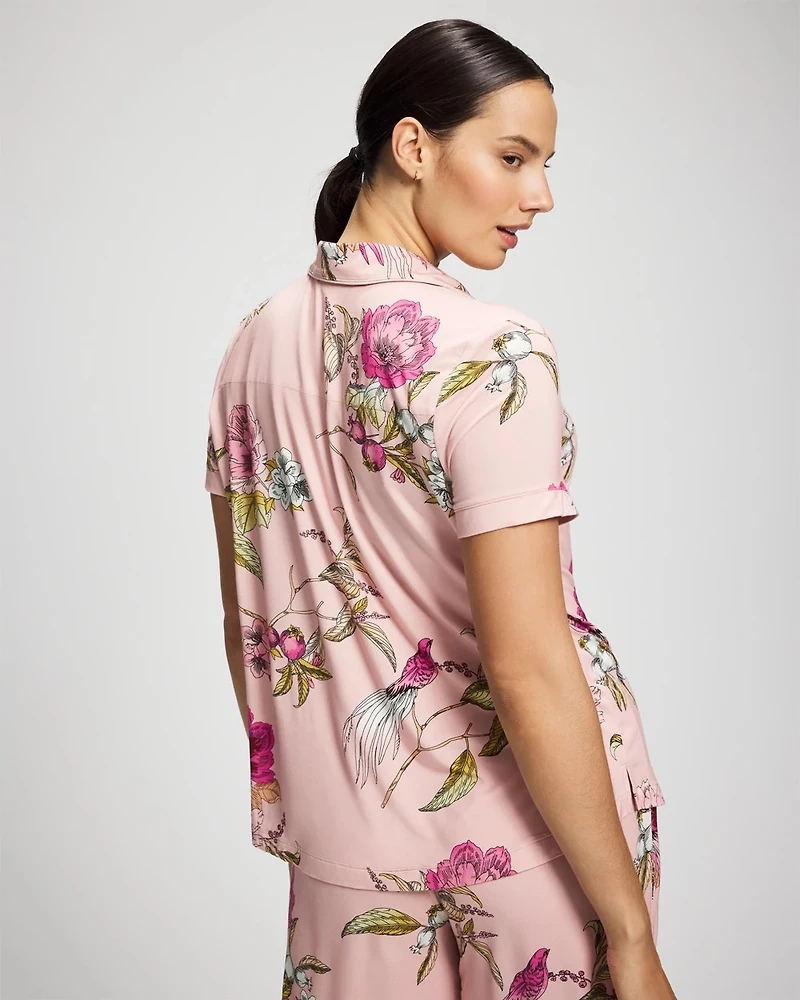 Printed Short Sleeve Notch Collar