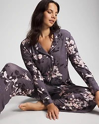 Long-Sleeve Printed Notch Collar Pajama Top