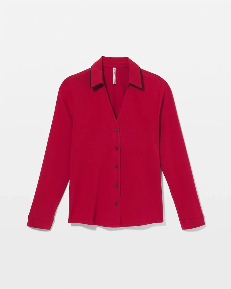 Long-Sleeve Notch Collar Pajama Top