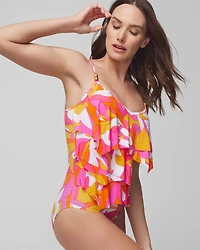 Italic Floral Geometric Overlay One-Piece