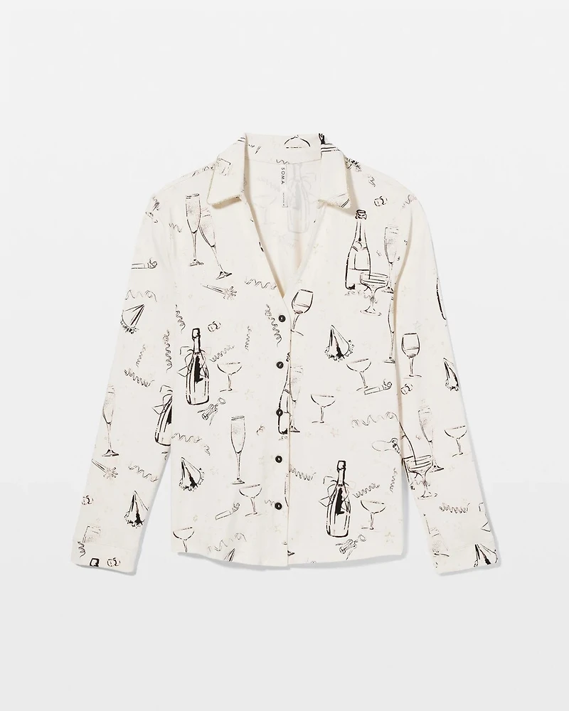 Long-Sleeve Notch Collar Pajama Top