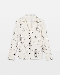 Long-Sleeve Notch Collar Pajama Top