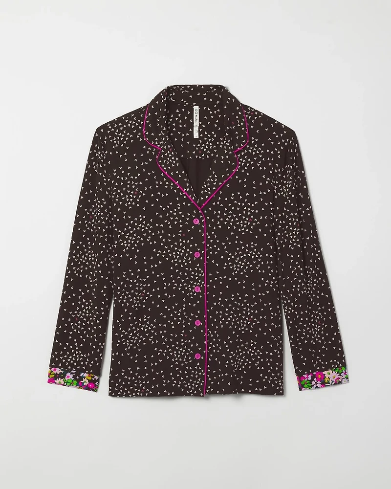 Long-Sleeve Notch Collar Pajama Top