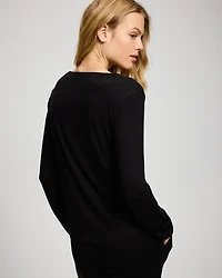 Lightweight Rib Knit Button-Front Long Sleeve Pajama Top