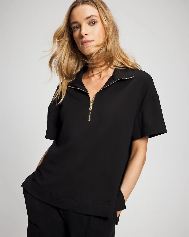 Essential Terry Quarter Zip Short Sleeve Sweatshirt