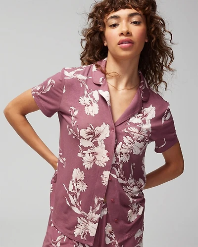 Short-Sleeve Notch Collar Pajama Top