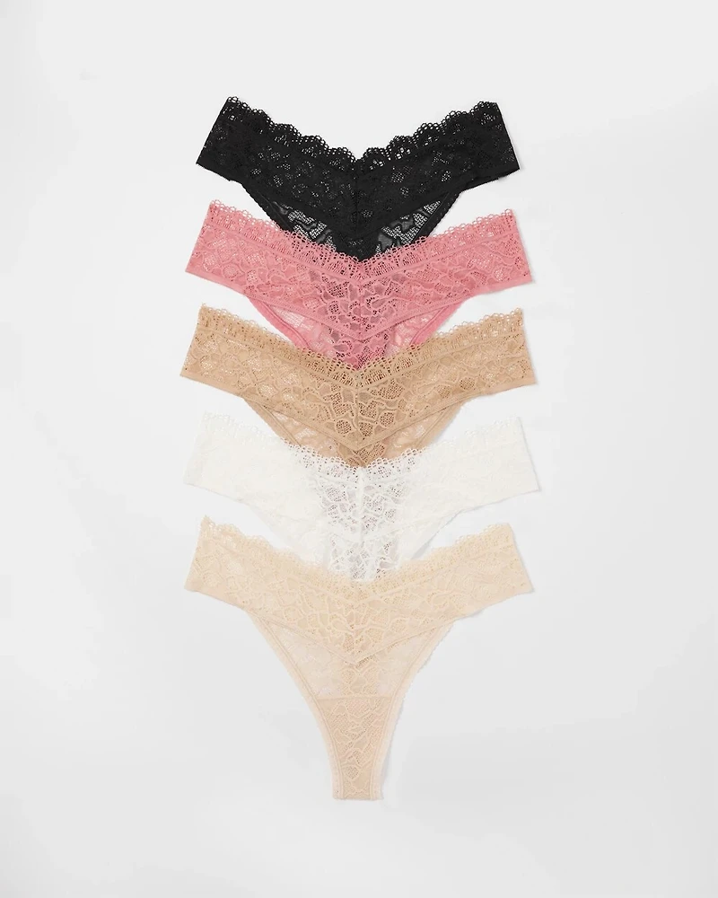 Thong Panty with Enchanting Lace 5 Pack