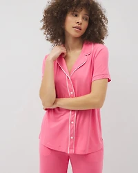 Solid Short Sleeve Notch Collar Pajama Top