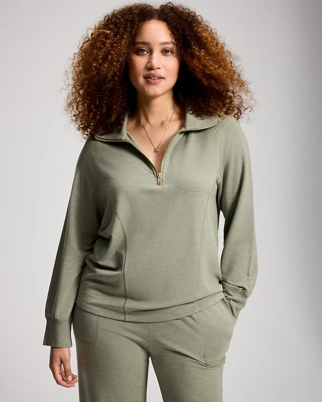 Ultra Soft Funnel Neck Quarter-Zip Top