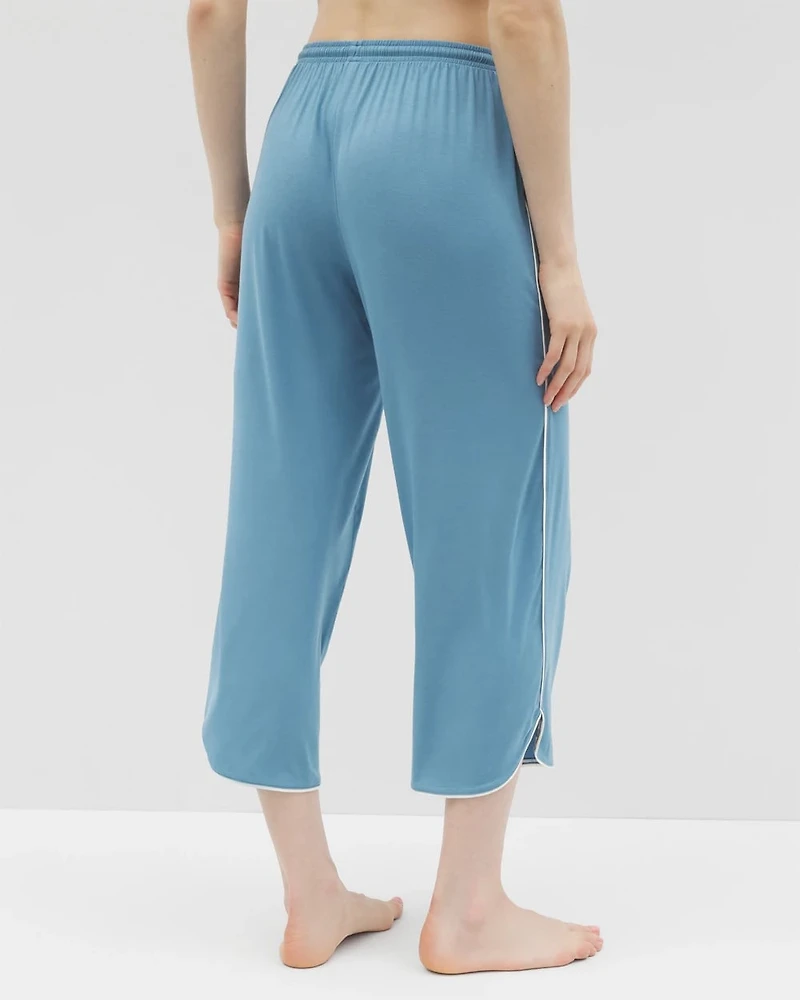 Solid Piped Crop Pajama Pant