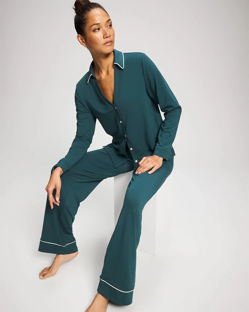 Long-Sleeve Notch Collar Pajama Top