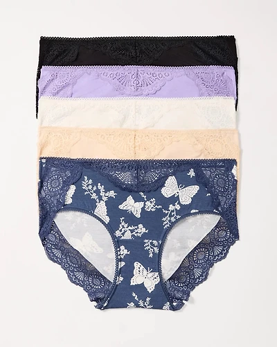 Hipster Panty with Crochet Lace Waist 5 Pack
