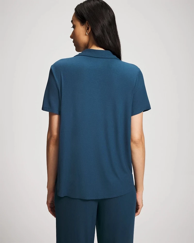 Rib Short Sleeve Notch Collar Pajama Top