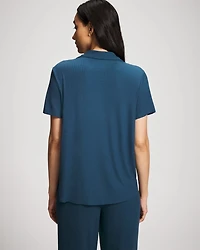 Rib Short Sleeve Notch Collar Pajama Top