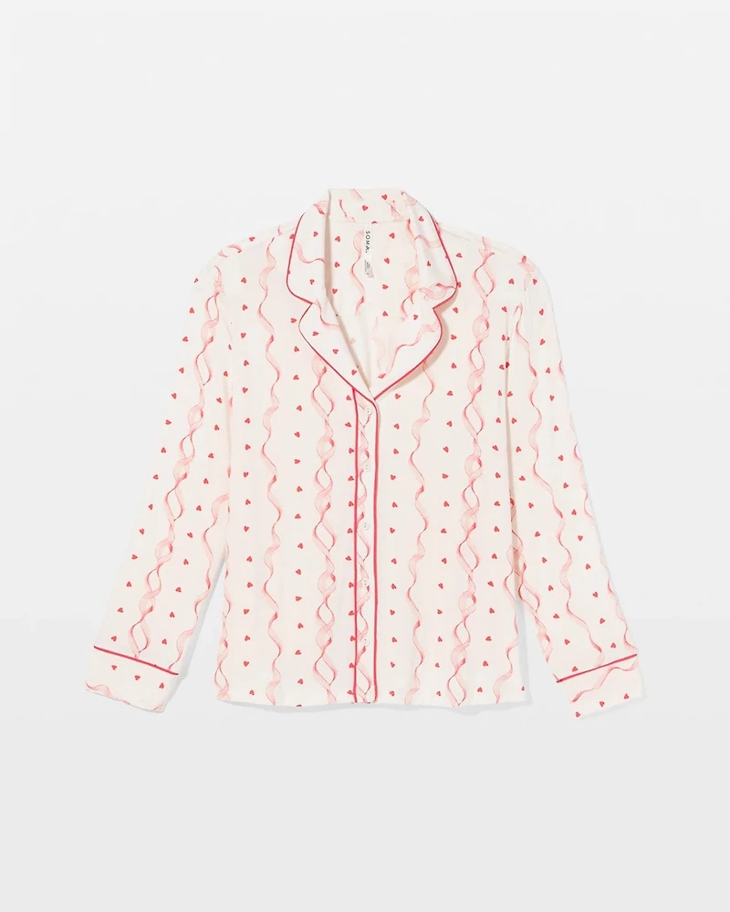 Cool Nights Long Sleeve Notch Collar with Piped Placket Pajama Top