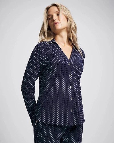 Long-Sleeve Notch Collar Pajama Top
