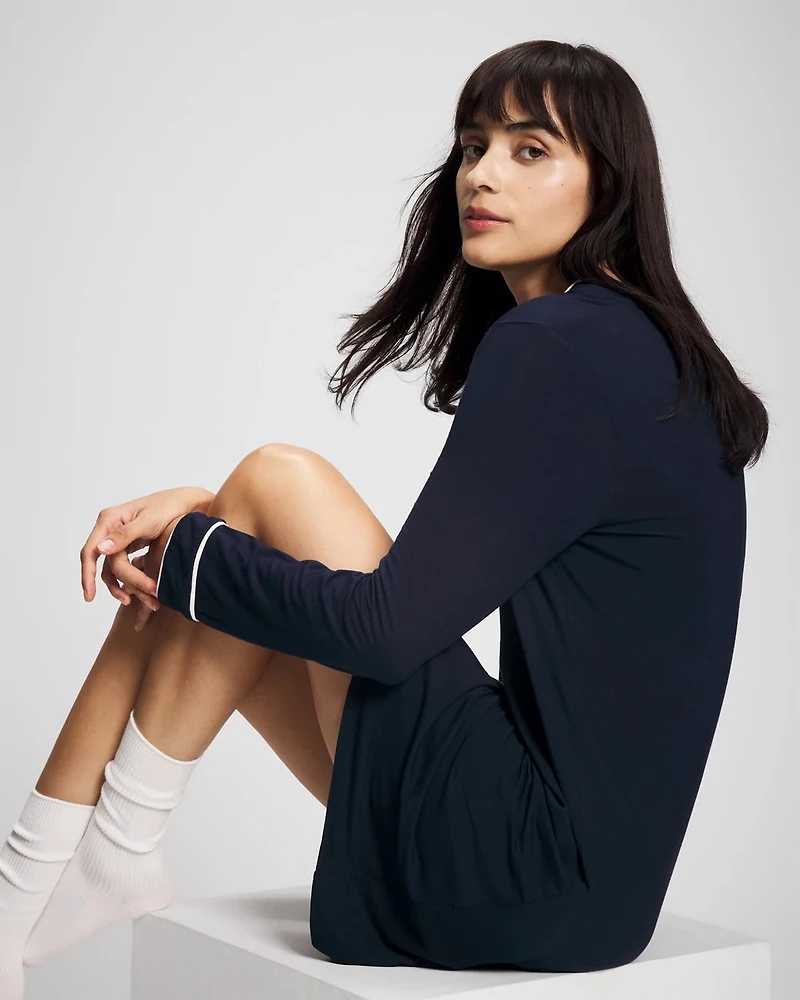 Piped Long-Sleeve Sleepshirt