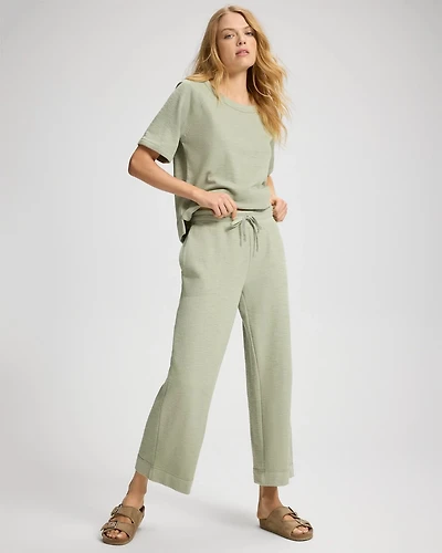 Slub French Terry Relaxed Wide Leg Ankle Pants