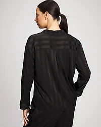 Shadow Stripe Long Sleeve Pajama Notch Collar Top