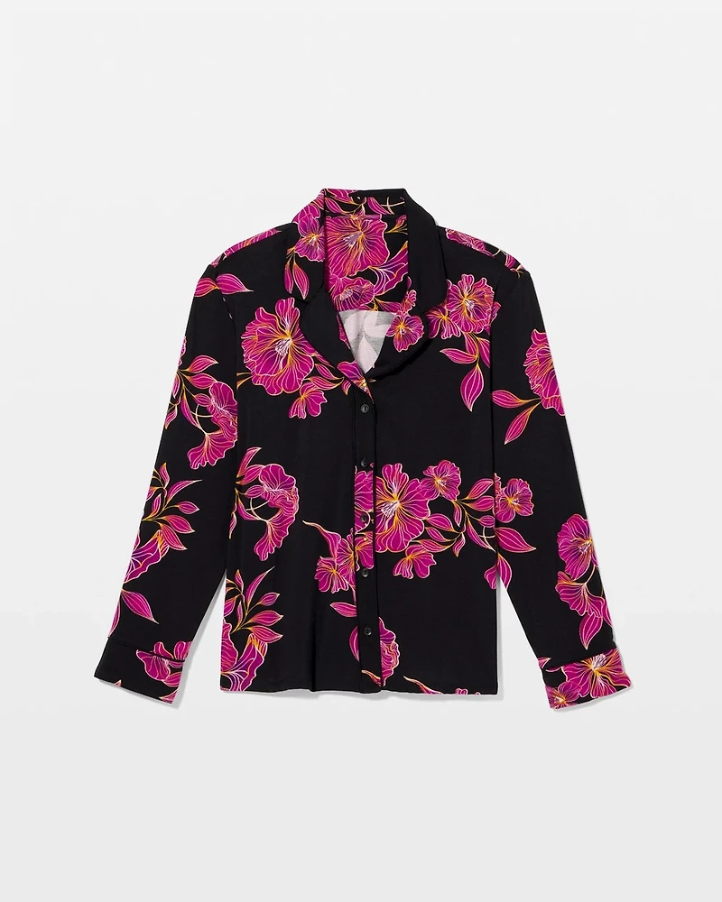 Cool Nights Long Sleeve Notch Collar with Piped Placket Pajama Top