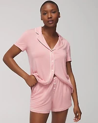 Solid Piped Pajama Shorts