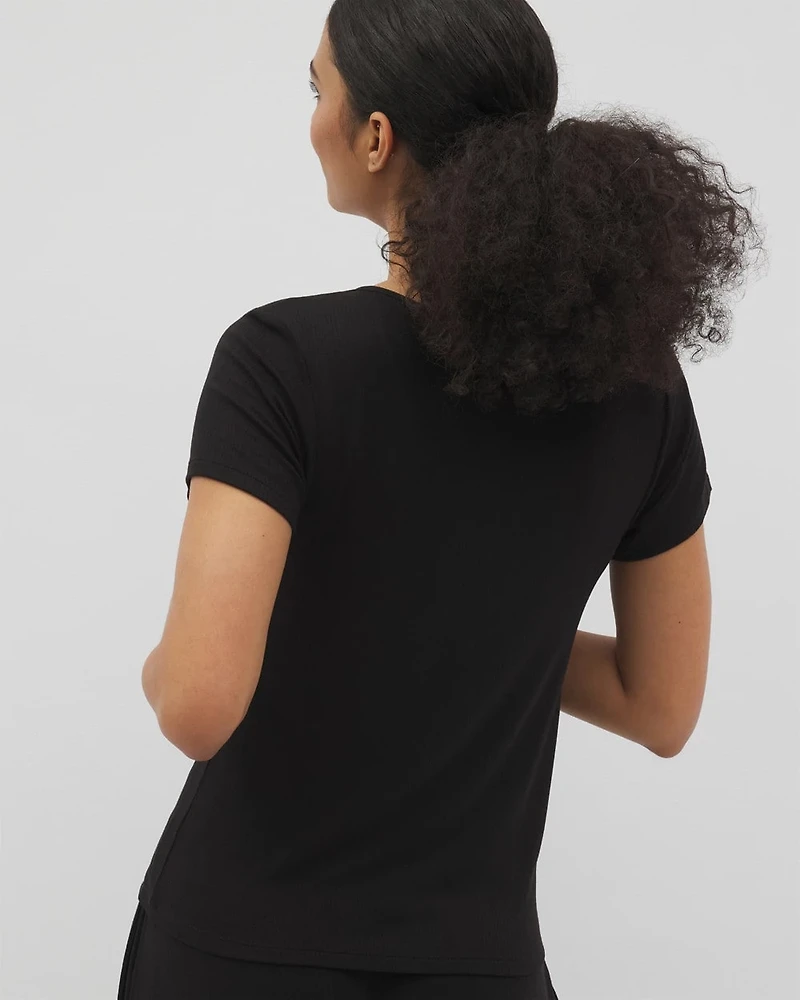 Lightweight Rib Knit Short Sleeve Pajama Tee