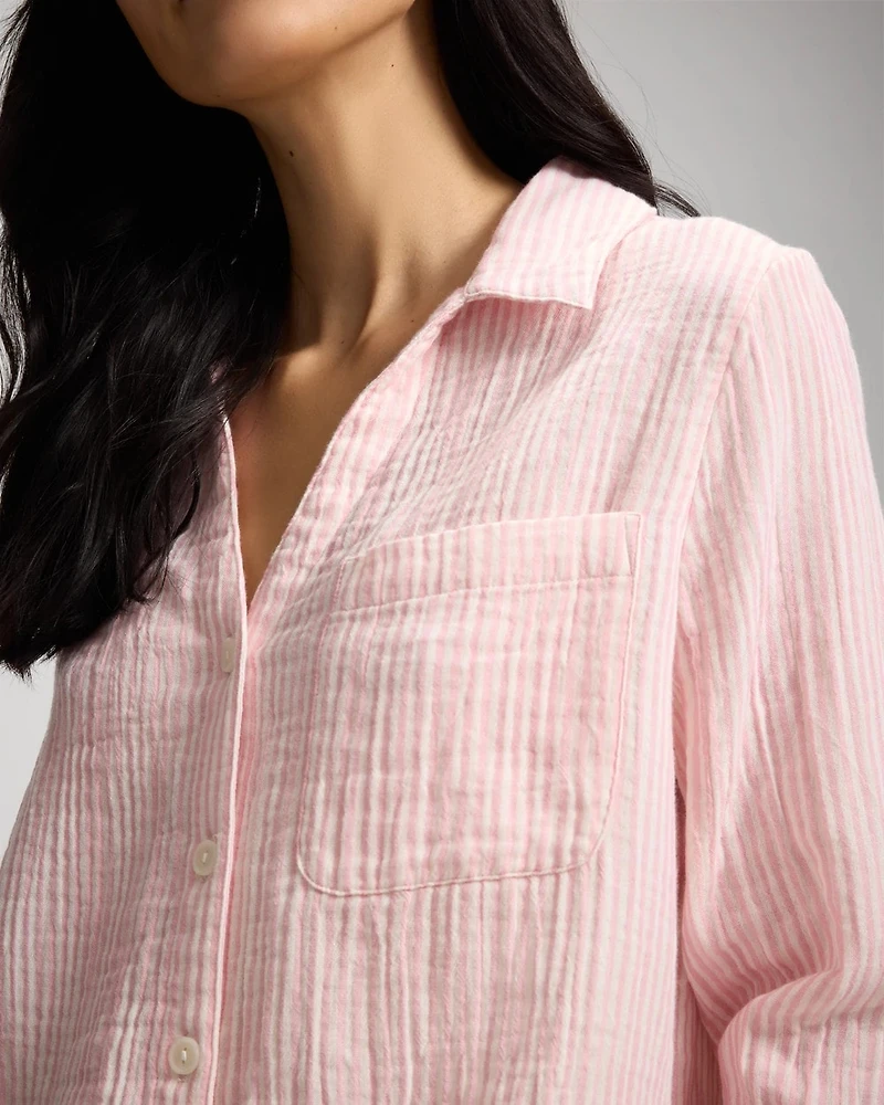 Cotton Gauze Long Sleeve Notch Collar Pajama Top