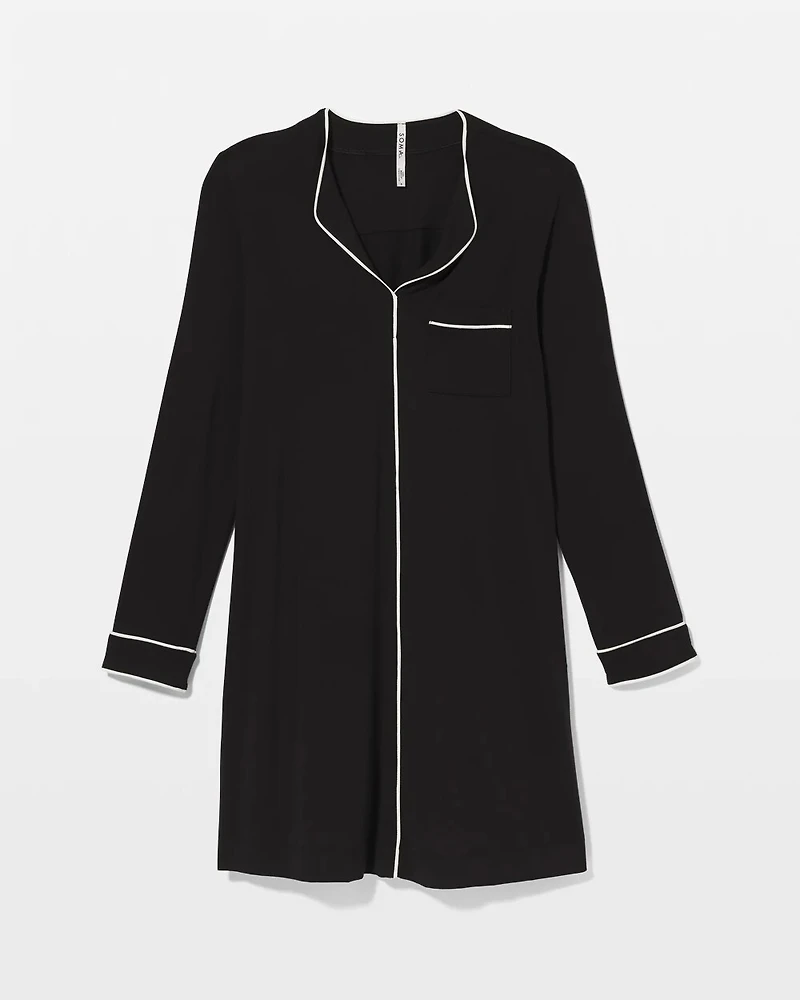 Piped Long-Sleeve Sleepshirt