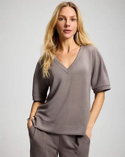 Modern Modal Puff Sleeve V-Neck Sweatshirt